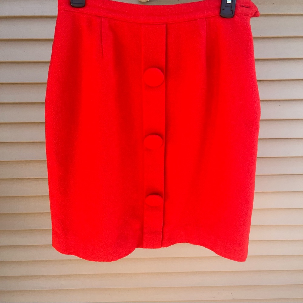 Basco Collection vintage wool high waist wool red skirt with button front
